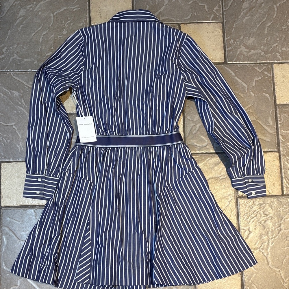 New Free Assembly Striped Navy Shirt Dress - Picture 6 of 9